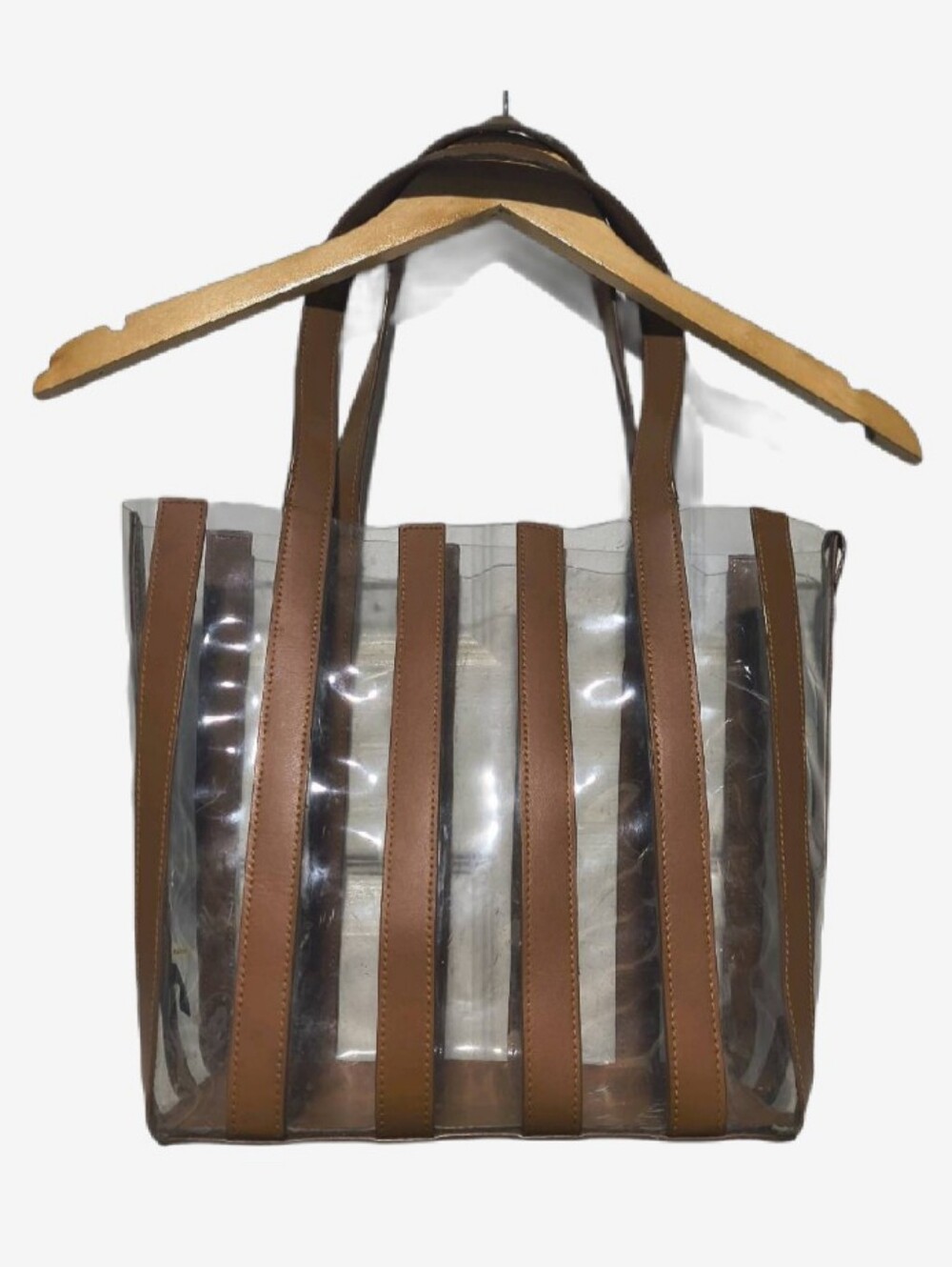 Loeffler Randall Marlena Clear PVC & Tan Leather Striped Tote Bag